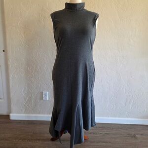 Karl Lagerfeld Mock Neck Asymmetrical Midi Dress Women's Size 14 Grey